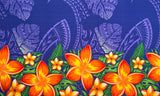 Tribal Tattoo Monstera Leaves W/ Plumerias Polyester Fabric - Charcoal, Hunter Green, Wine, Violet Blue, 72" L X 45" W (1 Piece)