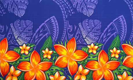 Tribal Tattoo Monstera Leaves W/ Plumerias Polyester Fabric - Charcoal, Hunter Green, Wine, Violet Blue, 72" L X 45" W (1 Piece)