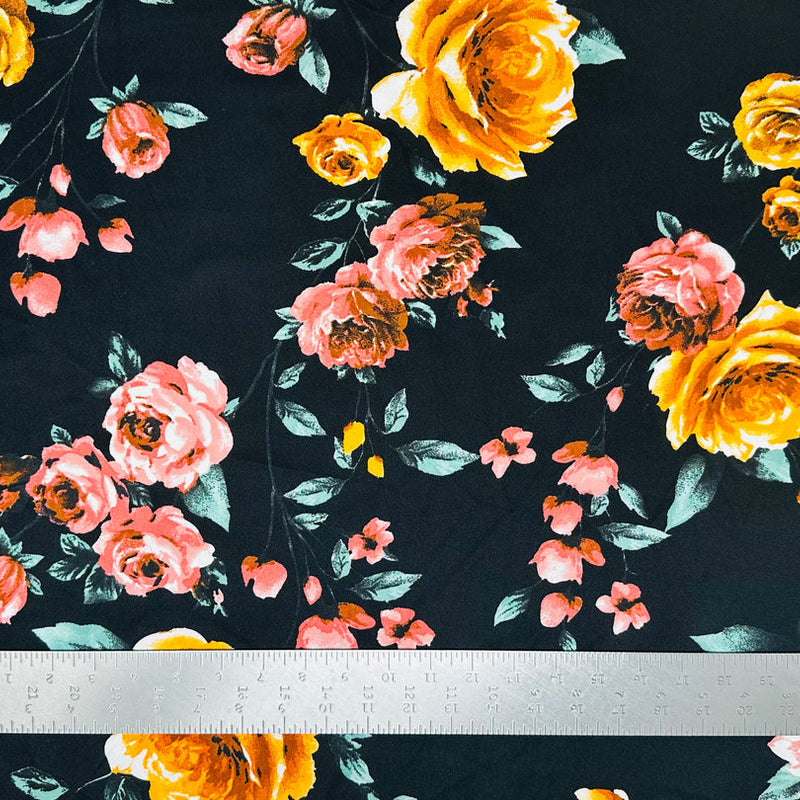 1 Yard Techno Crepe Knit Floral Pattern Fabric Soft Stretch Polyester 60 Inch Width