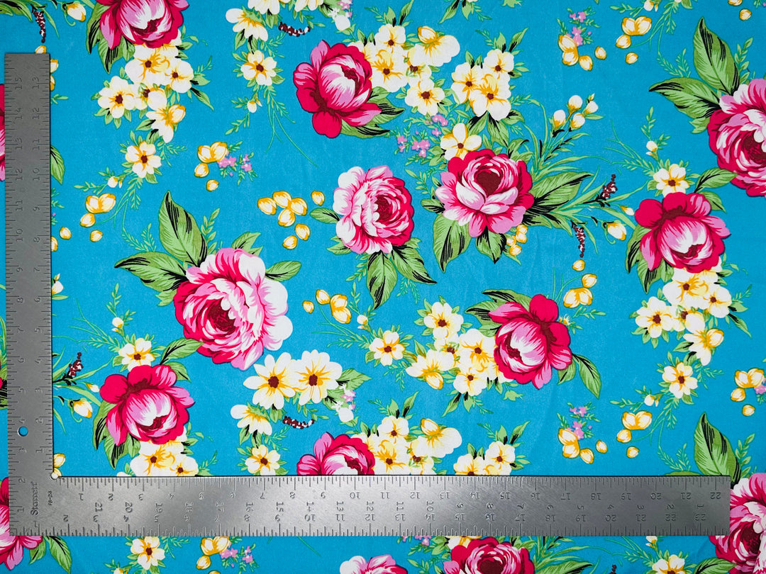 1 Yard Techno Crepe Knit Floral Print Fabric Soft Stretch Polyester 60 Inch Width