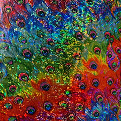 Polyester Spandex Peacock Print Hologram Fabric