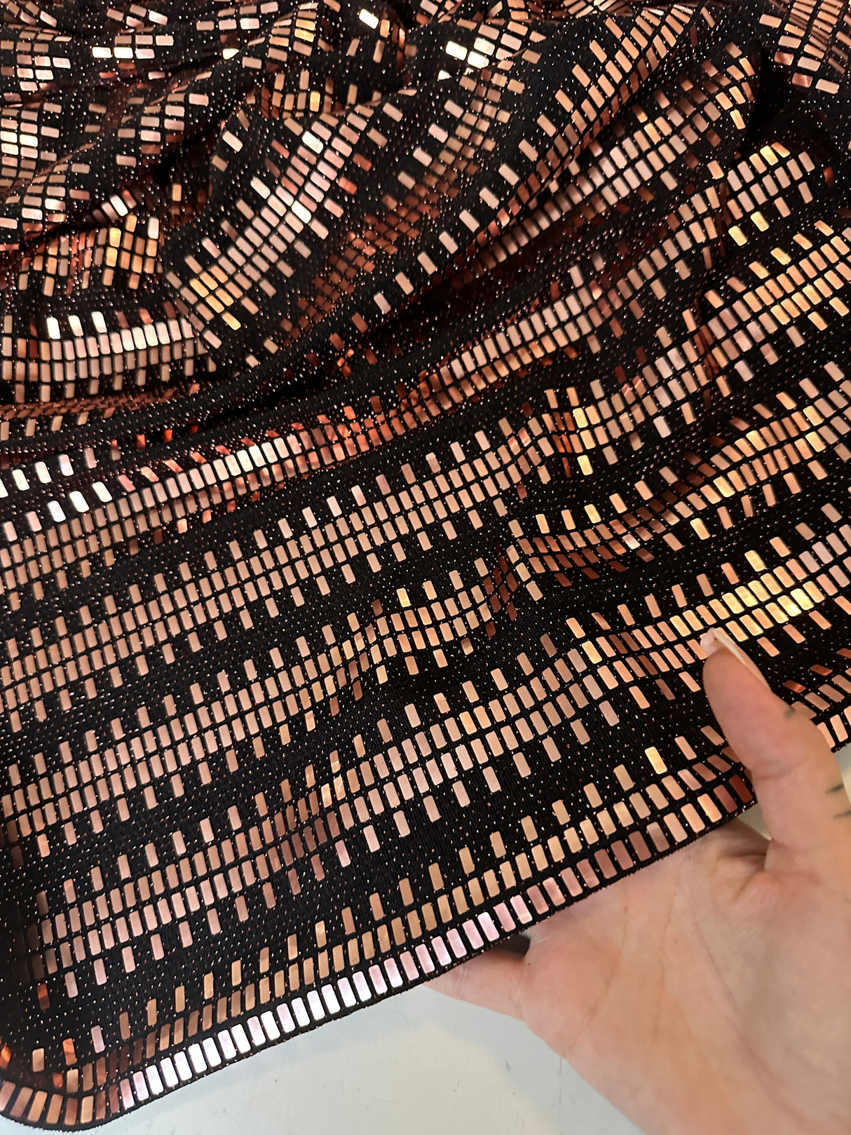 Stretch Mirror Sequin Knit Rose Gold