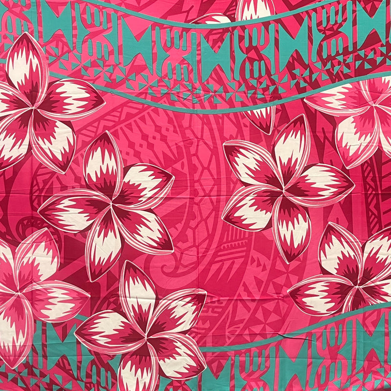 Plumeria Double Border Polyester Fabric - Traditional Tattoo Background, Plumeria Floral Border, 70" L X 44 1/2" W (1 Sarong)