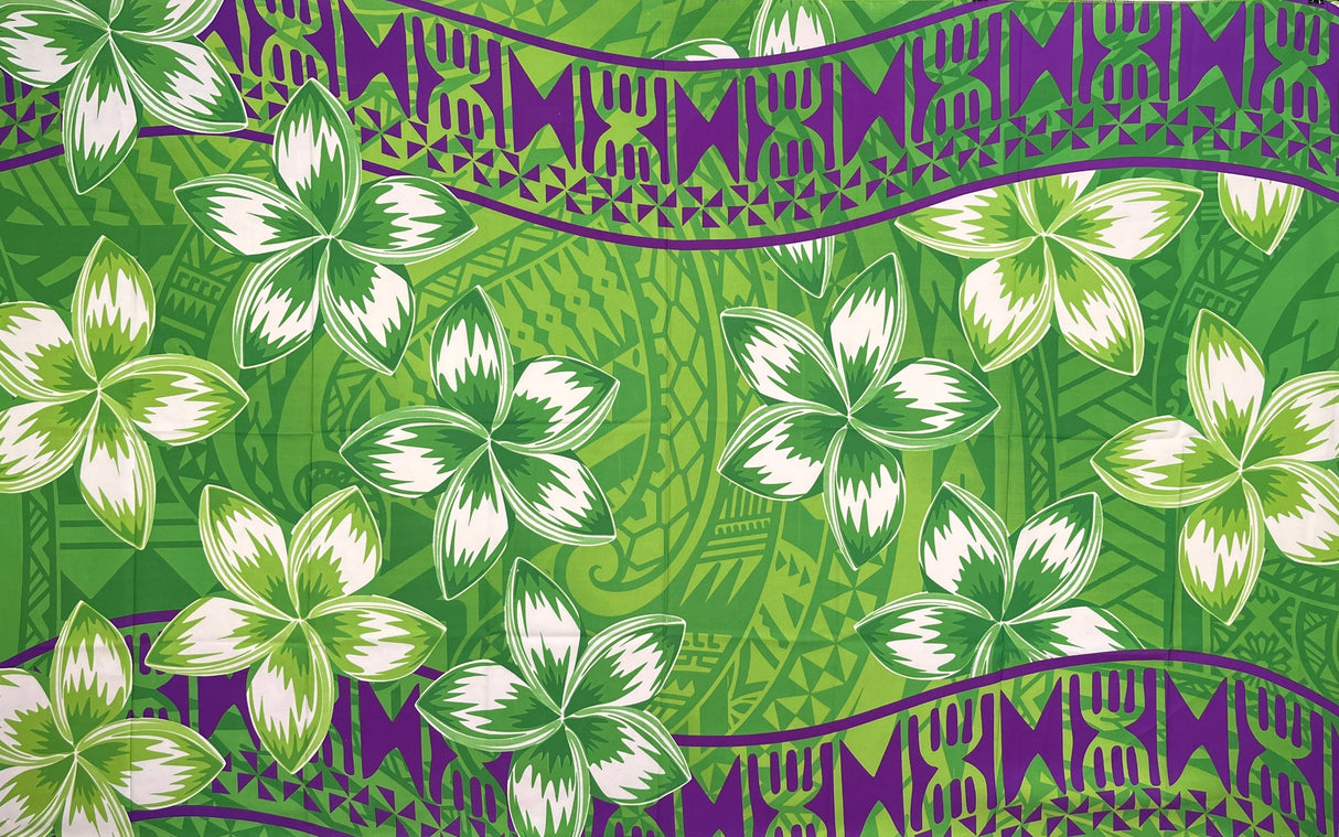 Plumeria Double Border Polyester Fabric - Traditional Tattoo Background, Plumeria Floral Border, 70" L X 44 1/2" W (1 Sarong)