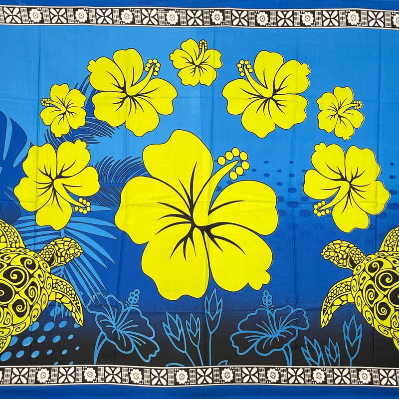 Tropical Arch Sarong Polyester Fabric - Tapa Border, Arch Design With Turtles And Hibiscus, 72" L x 45" W (1 Sarong)