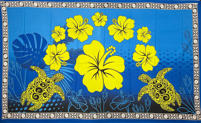 Tropical Arch Sarong Polyester Fabric - Tapa Border, Arch Design With Turtles And Hibiscus, 72" L x 45" W (1 Sarong)
