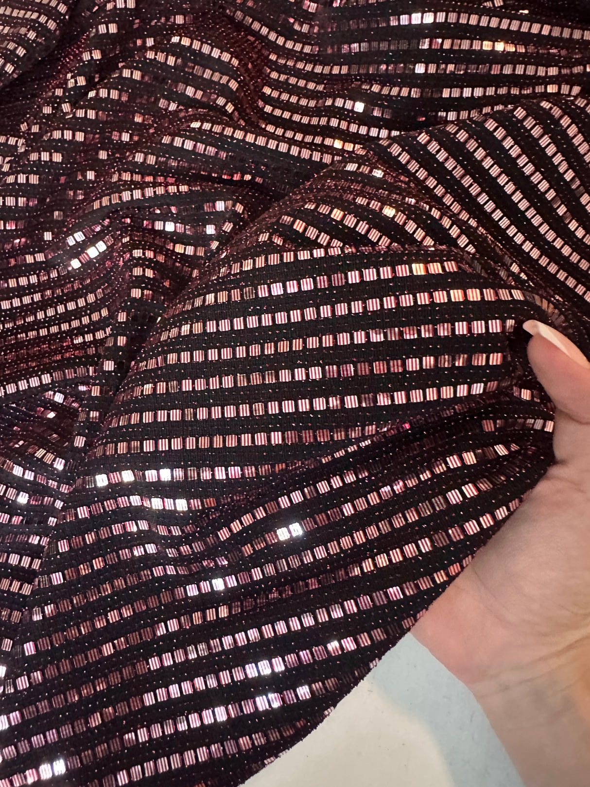 Stretch Mirror Sequin Knit Red Silver