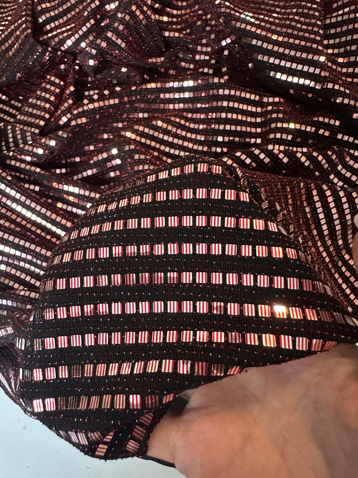 Stretch Mirror Sequin Knit Red Silver