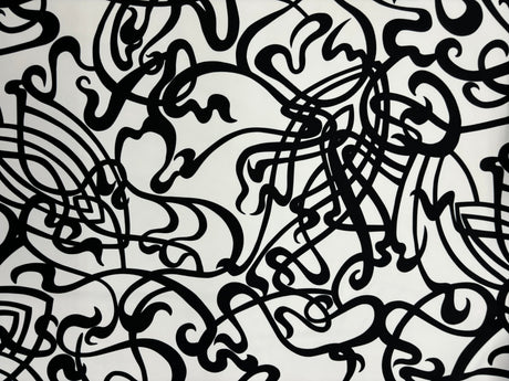 Black And White Abstract Music Print Polyester Spandex Fabric - Black And White Abstract Music Print, 58"/60" Width (1 Yard)