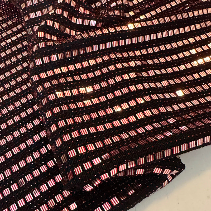 Stretch Mirror Sequin Knit Red Silver