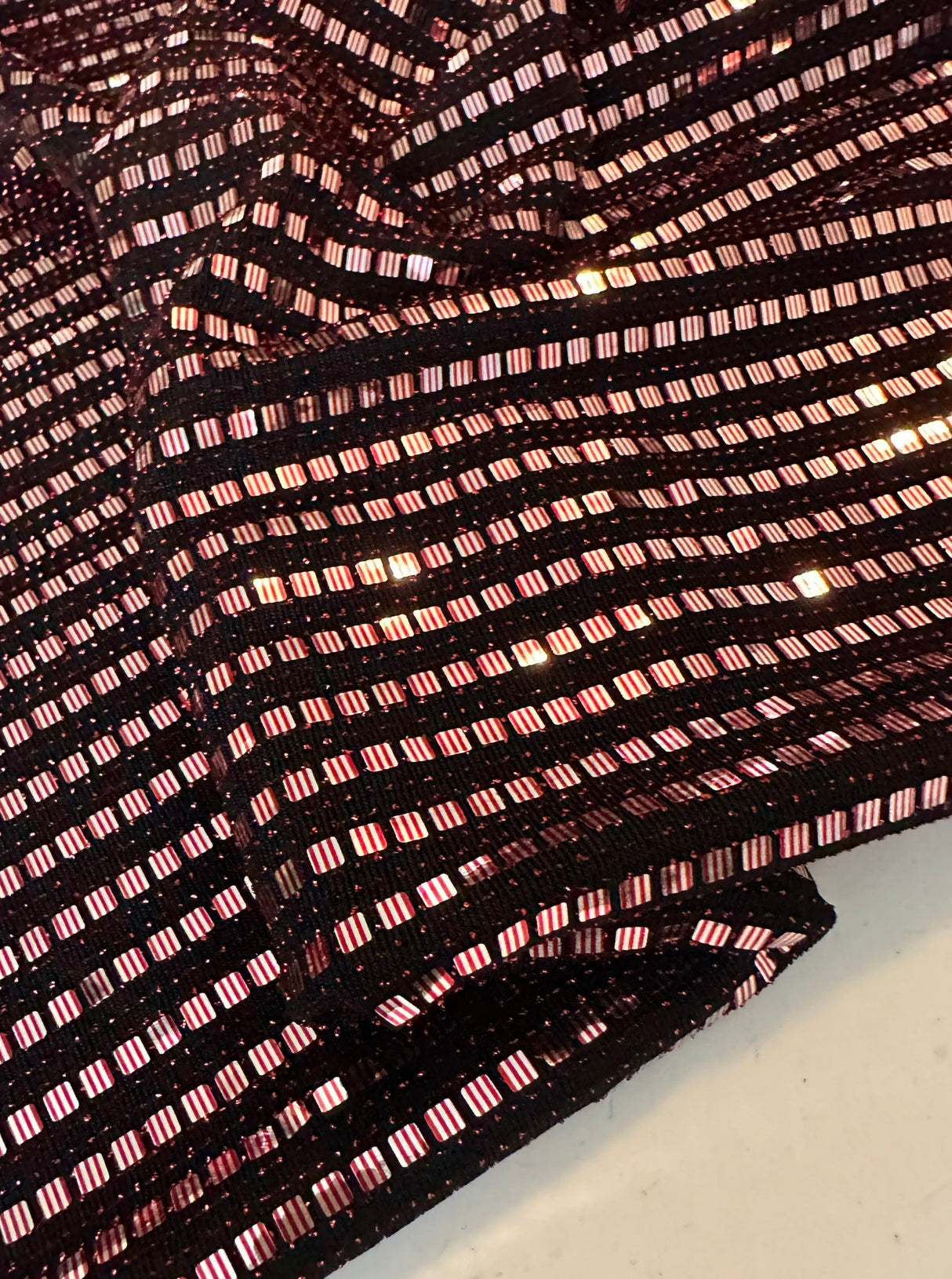 Stretch Mirror Sequin Knit Red Silver