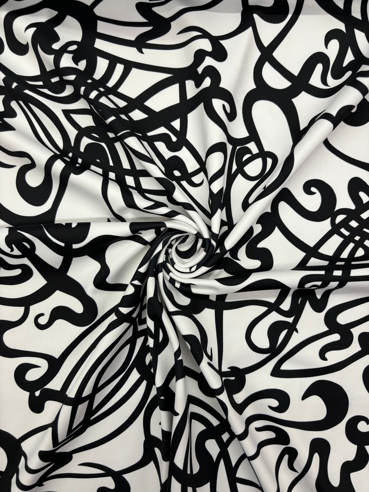 Black And White Abstract Music Print Polyester Spandex Fabric - Black And White Abstract Music Print, 58"/60" Width (1 Yard)