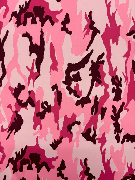 Pink Camouflage Print Polyester Spandex Fabric - Pink Camouflage Print, 58"/60" Width (1 Yard)