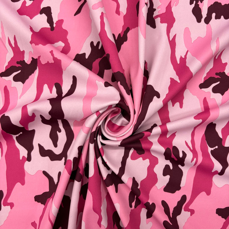 Pink Camouflage Print Polyester Spandex Fabric - Pink Camouflage Print, 58"/60" Width (1 Yard)