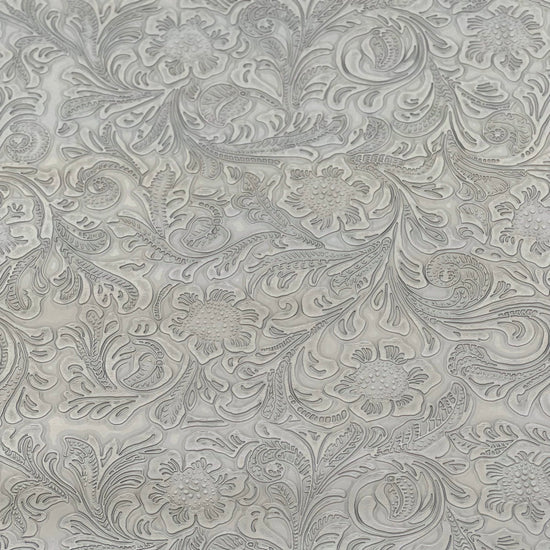 Gray Western Floral Pu Leather Vinyl Fabric,