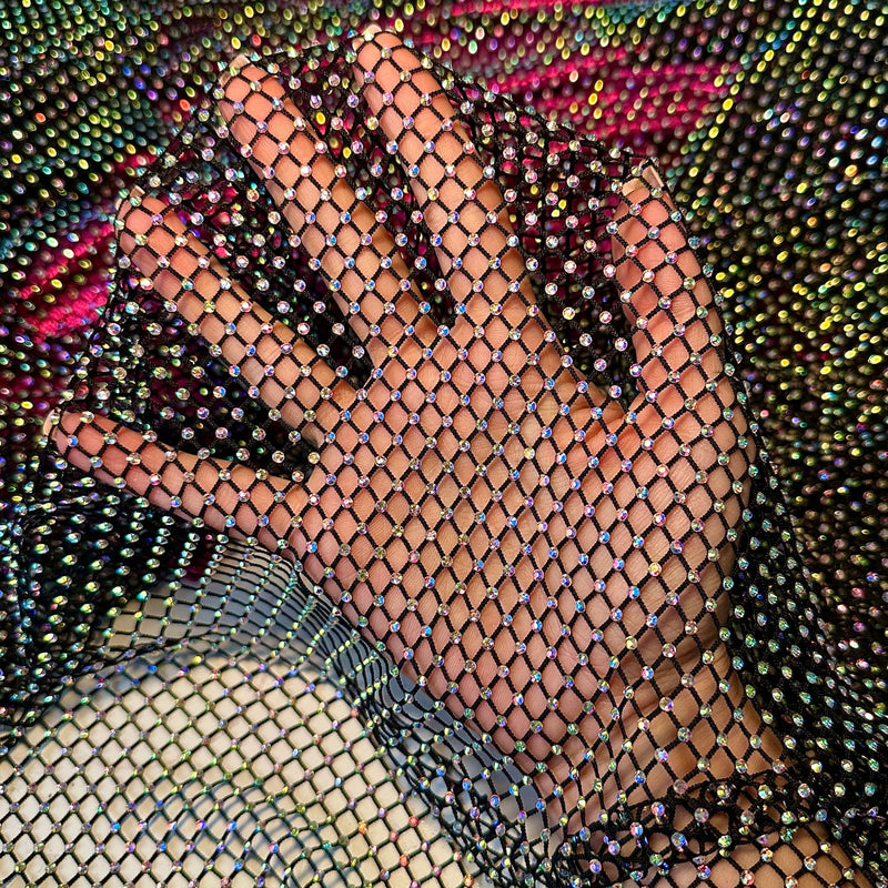 Black Rhinestone Diamond Fishnet Mesh