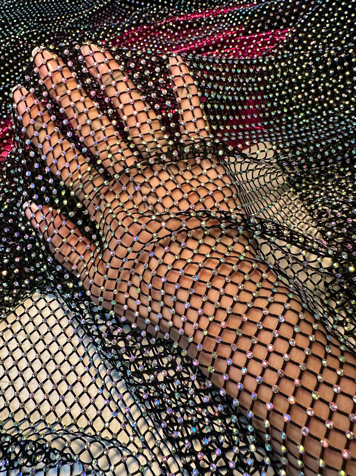 Black Rhinestone Diamond Fishnet Mesh