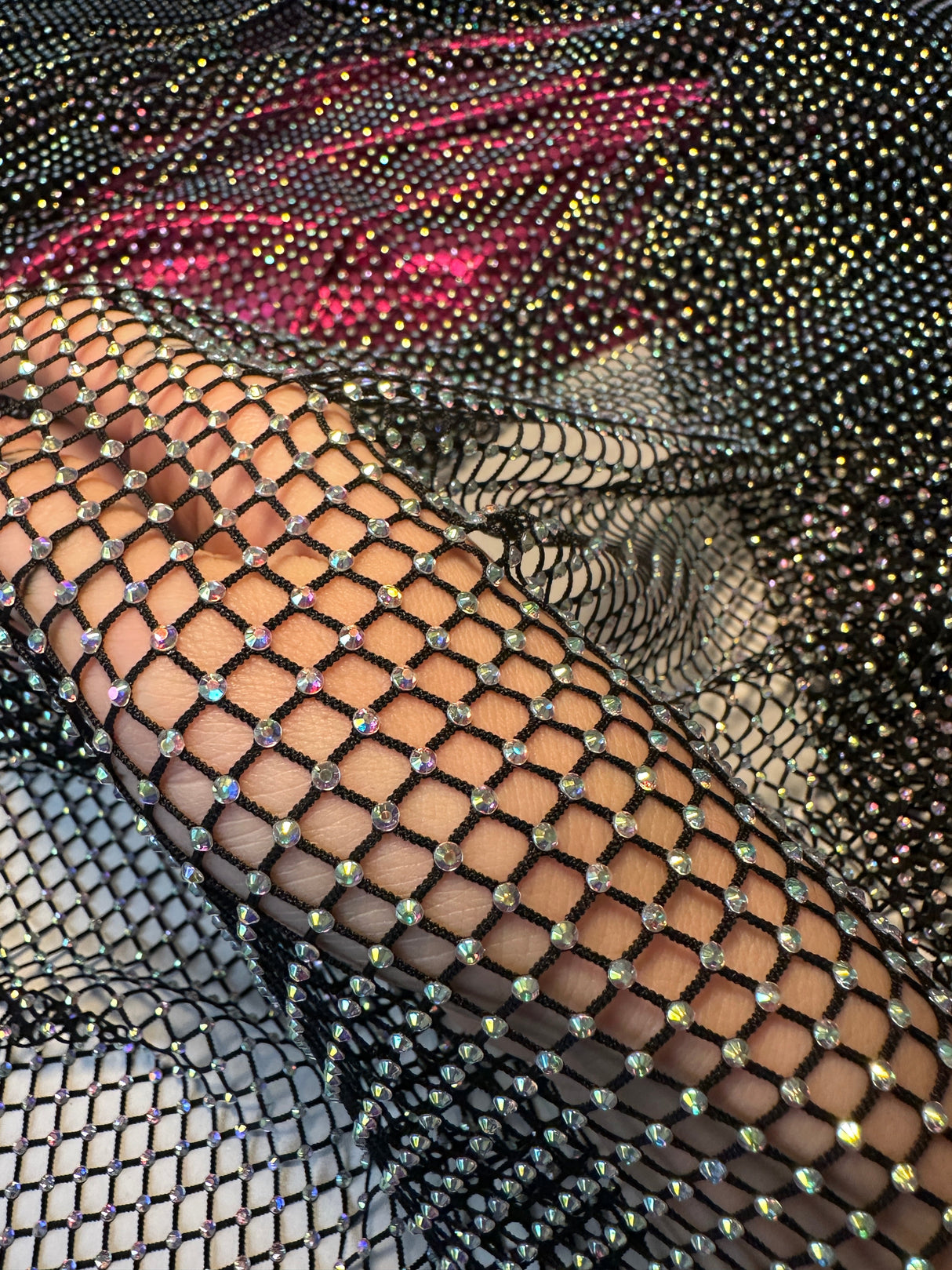 Black Rhinestone Diamond Fishnet Mesh