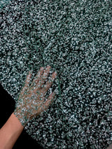 Stretch Beaded Sequin Lace Green-Silver
