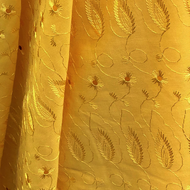 Yellow Medium Eyelet Polyester Cotton Fabric - Yellow, Solid, 41"-42" Width