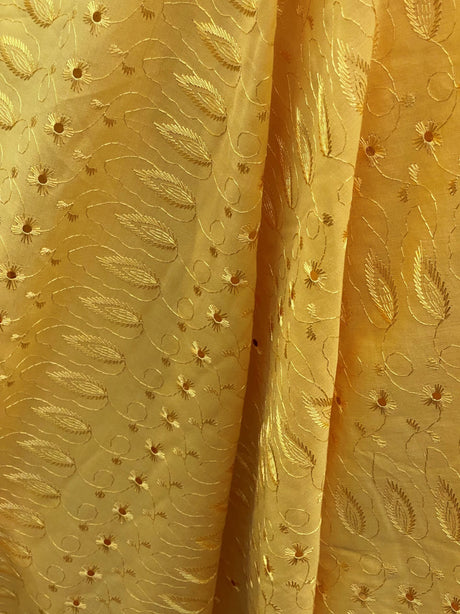 Yellow Medium Eyelet Polyester Cotton Fabric - Yellow, Solid, 41"-42" Width