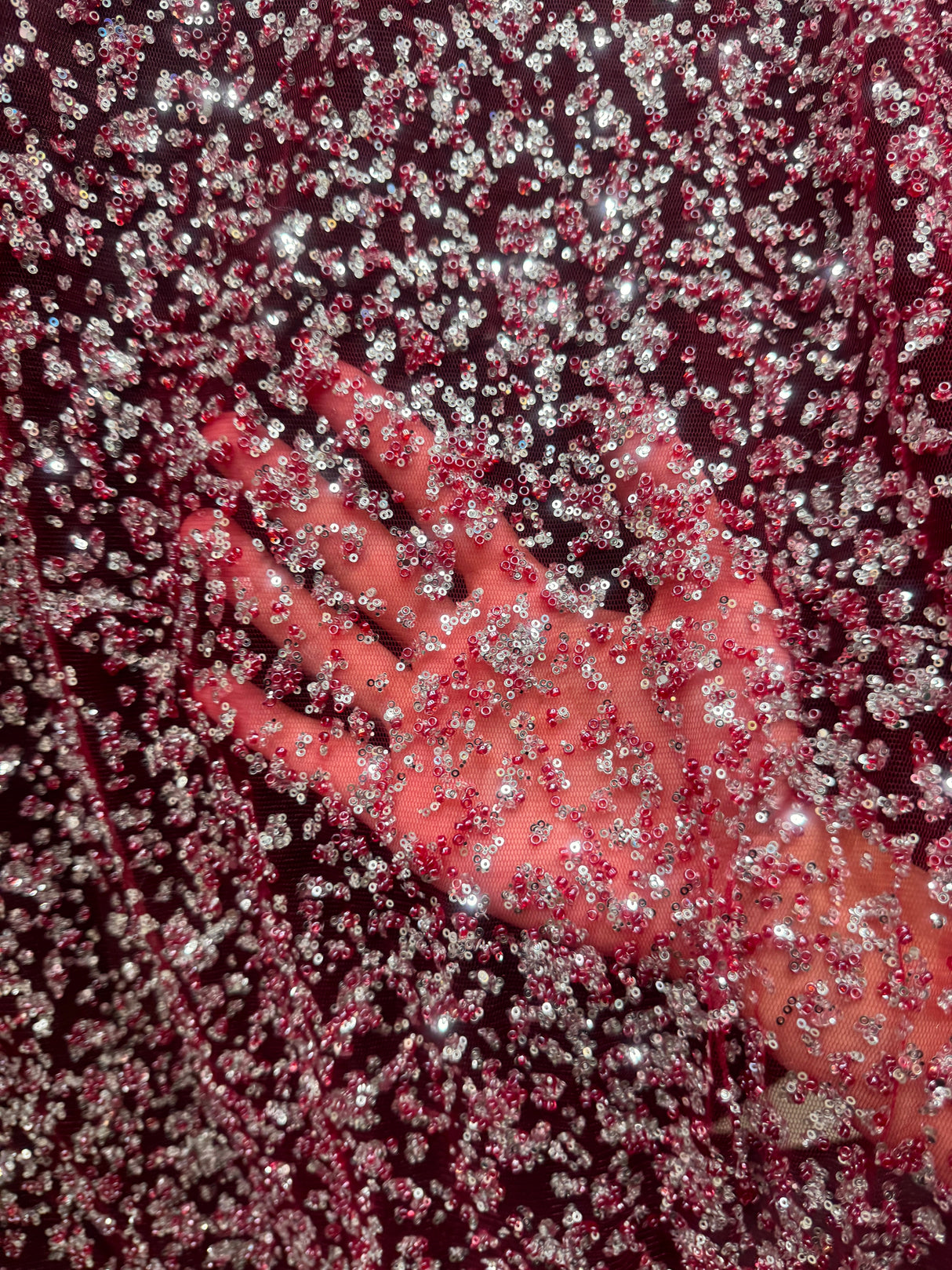 Stretch Sequin Lace Red-Silver
