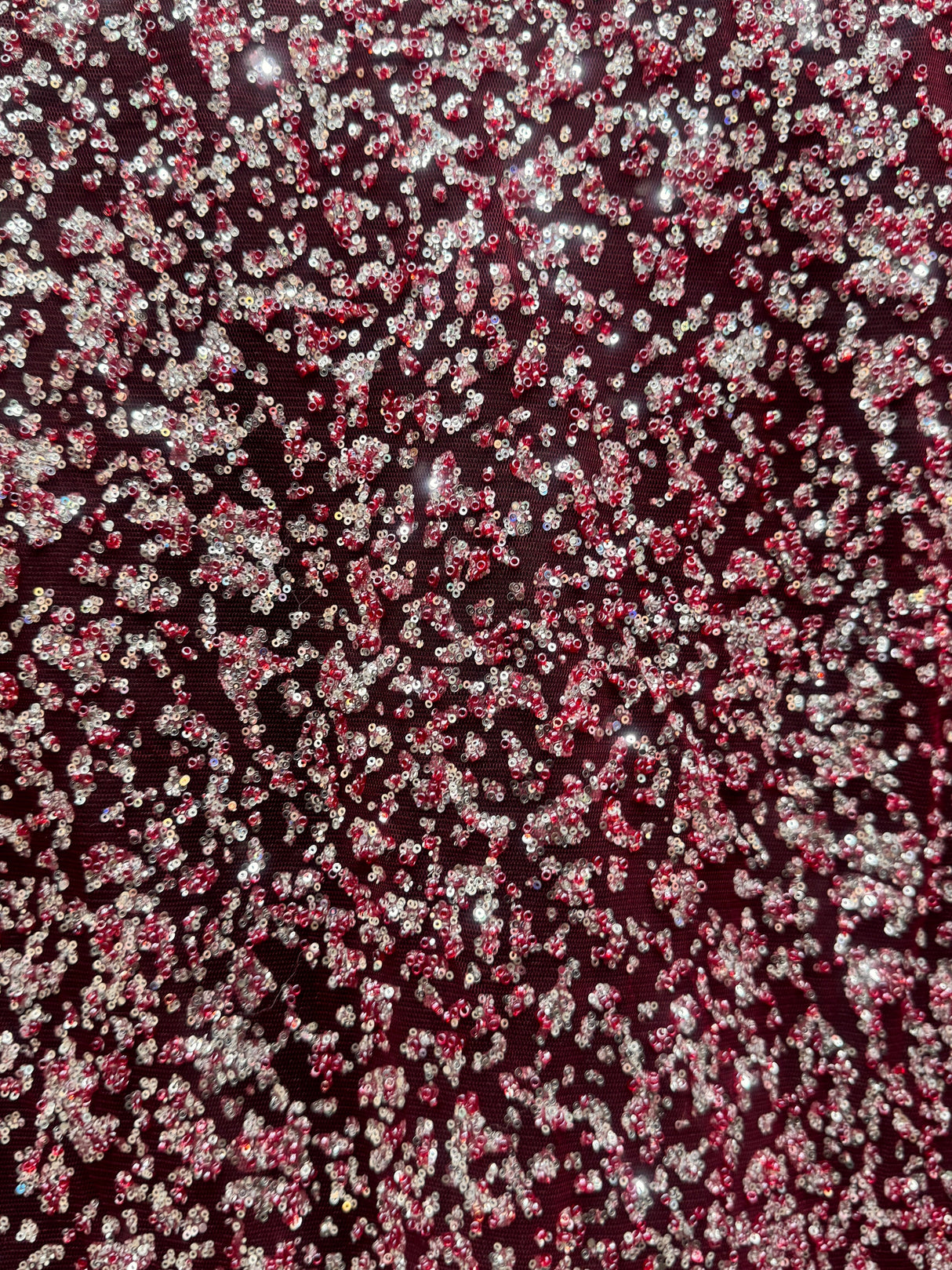 Stretch Sequin Lace Red-Silver
