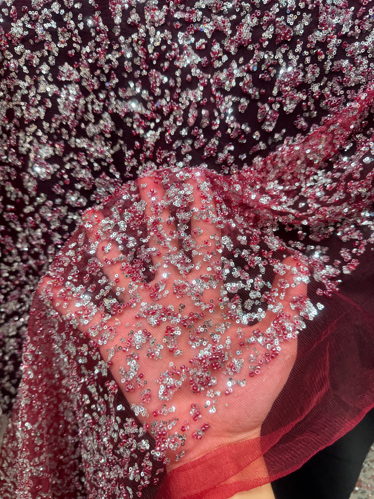Stretch Sequin Lace Red-Silver