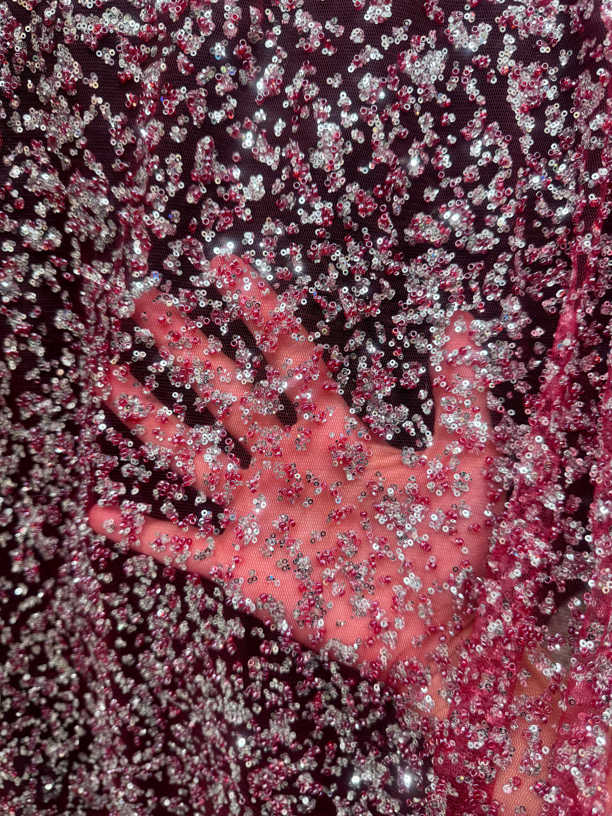 Stretch Sequin Lace Red-Silver