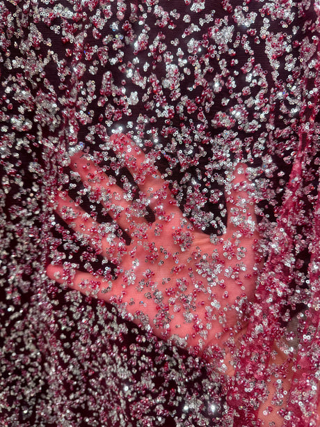 Stretch Sequin Lace Red-Silver