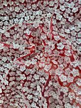 Stretch 3D White Sequin Flowers on Red Mesh