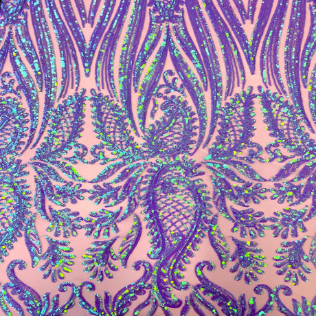Nebill Stretch Sequins Lace Fabric - Nylon Spandex Mesh Fabric, 12" Pattern Repeat, 60" Mesh Width, 52" Sequins Width (1 Yard)