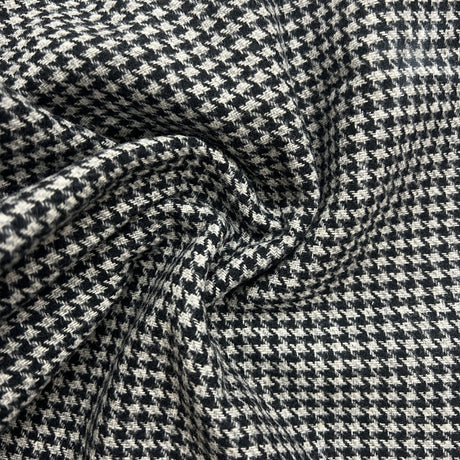 Black & Lt. Grey Houndstooth Wool Tweed Fabric - 58/60" Width