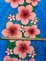 Traditional Tattoo Plumeria Monstera Leaves Design Peachskin Fabric - Red, Brown, Royal, 36" X 45" (1 Yard)