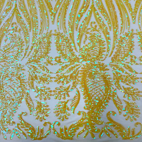 Nebill Stretch Sequins Lace Fabric - Nylon Spandex Mesh Fabric, 12" Pattern Repeat, 60" Mesh Width, 52" Sequins Width (1 Yard)