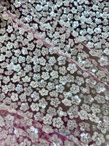 3D White Sequin Flowers on Baby Pink Mesh