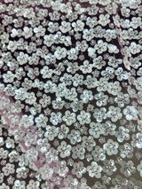 3D White Sequin Flowers on Baby Pink Mesh