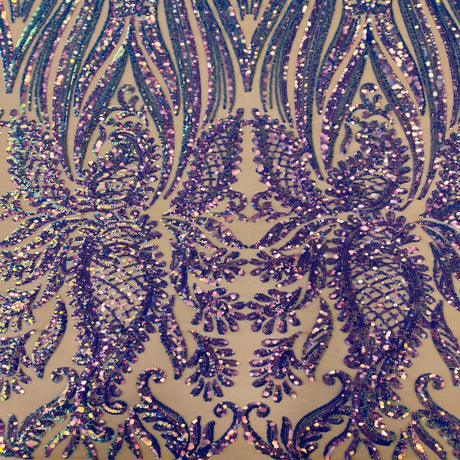 Nebill Stretch Sequins Lace Fabric - Nylon Spandex Mesh Fabric, 12" Pattern Repeat, 60" Mesh Width, 52" Sequins Width (1 Yard)