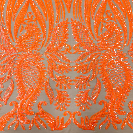 Nebill Stretch Sequins Lace Fabric - Nylon Spandex Mesh Fabric, 12" Pattern Repeat, 60" Mesh Width, 52" Sequins Width (1 Yard)