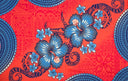 Hibiscus Plumeria Diagonal Border Polyester Fabric - Pink, Royal Blue, Light Deep Pink, Traditional Polynesian Tattoo, 70" L x 44 1/2" W (1 Sarong)