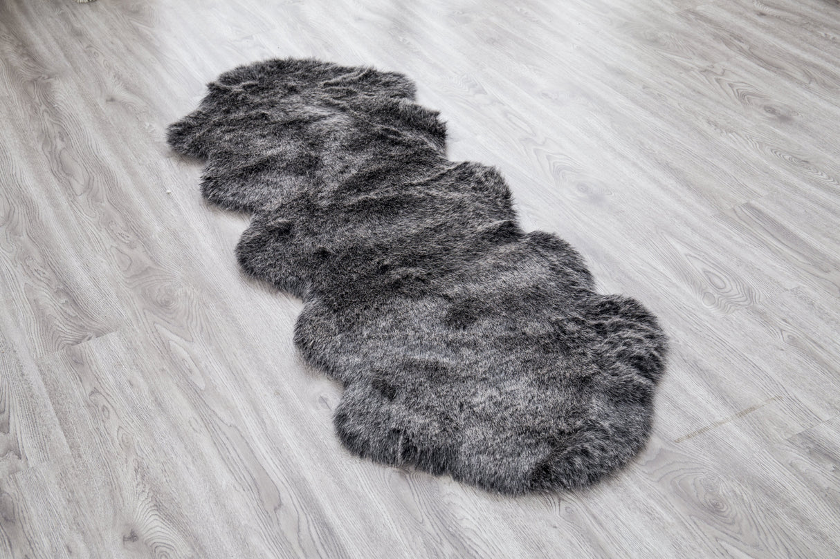 Renne Area Rug Bed Cover Collection Faux Fur Fabric - White, Tip Dye Gray, Animal Shape, 5' X 8', 2' X 6', 2' X 3' (1 Unit)