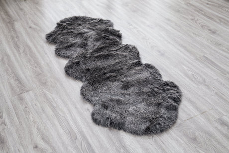 Renne Area Rug Bed Cover Collection Faux Fur Fabric - White, Tip Dye Gray, Animal Shape, 5' X 8', 2' X 6', 2' X 3' (1 Unit)