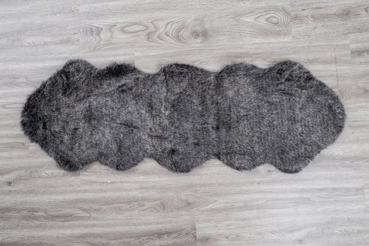 Renne Area Rug Bed Cover Collection Faux Fur Fabric - White, Tip Dye Gray, Animal Shape, 5' X 8', 2' X 6', 2' X 3' (1 Unit)