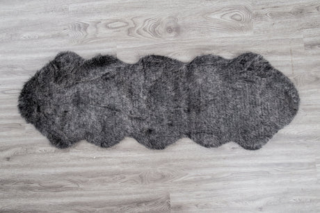 Renne Area Rug Bed Cover Collection Faux Fur Fabric - White, Tip Dye Gray, Animal Shape, 5' X 8', 2' X 6', 2' X 3' (1 Unit)
