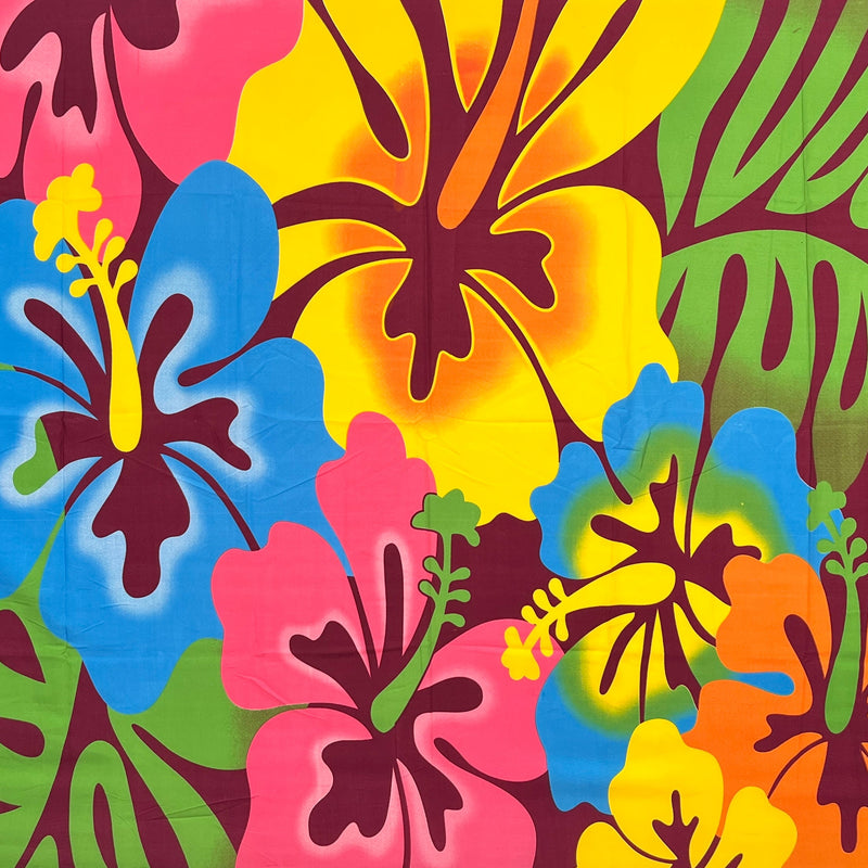 Hibiscus Airbrush Flower Polyester Fabric - Multicolor Hibiscus Floral Print, 41" X 68" (1 Sarong)