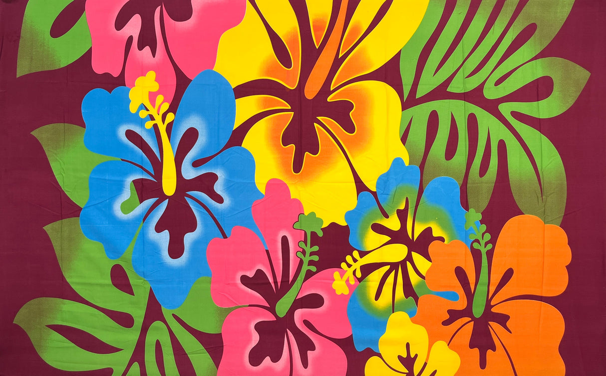 Hibiscus Airbrush Flower Polyester Fabric - Multicolor Hibiscus Floral Print, 41" X 68" (1 Sarong)