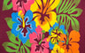 Hibiscus Airbrush Flower Polyester Fabric - Multicolor Hibiscus Floral, Monstera Leaves, 41" X 68" (1 Piece)
