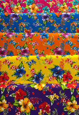 Hibiscus Palm Leaves Cluster All Over Design Cotton Fabric - Tropical Floral Leaf Print, 36" X 45" (1 Yard)