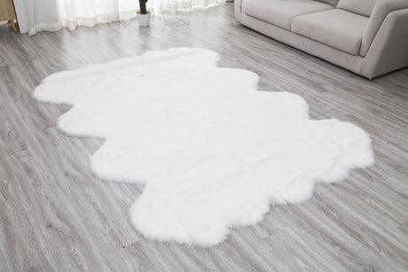 Renne Area Rug Bed Cover Collection Faux Fur Fabric - White, Tip Dye Gray, Animal Shape, 5' X 8', 2' X 6', 2' X 3' (1 Unit)