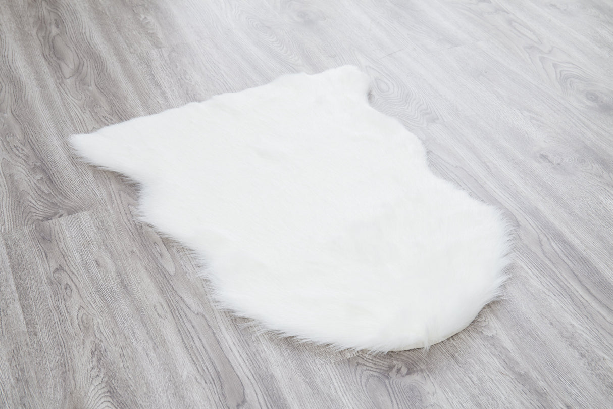 Renne Area Rug Bed Cover Collection Faux Fur Fabric - White, Tip Dye Gray, Animal Shape, 5' X 8', 2' X 6', 2' X 3' (1 Unit)